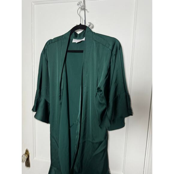 Birdy Grey Emerald Green Kenny Satin Ruffle Tie Short Robe Women's M/L NEW - Picture 2 of 9
